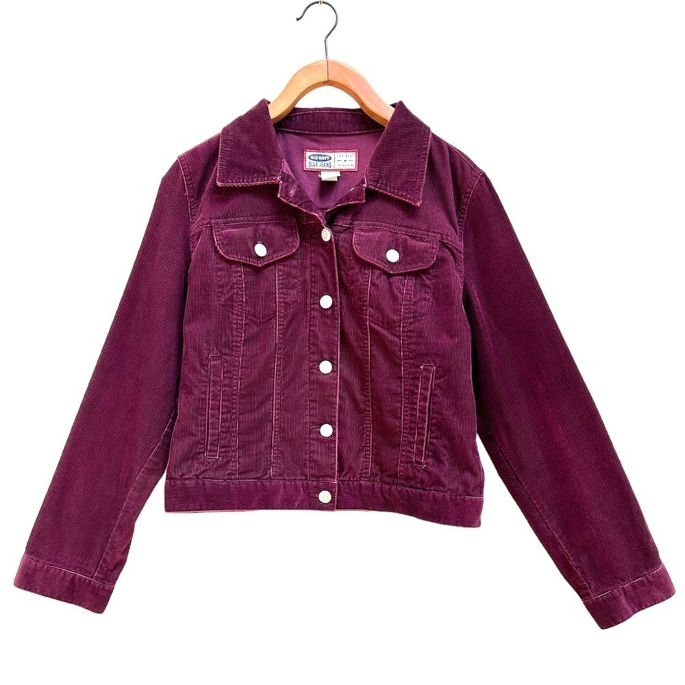 Vintage Y2K Old Navy Cranberry Red Corduroy Button Up Jacket, Size Medium